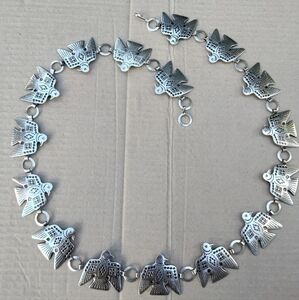 VTG 90's Southwestern Silver Tone Thunderbird Eagle Concho Chain Belt Adjustable